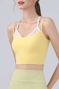 Women's Double Straps Mesh Spliced Cropped Sports Cami