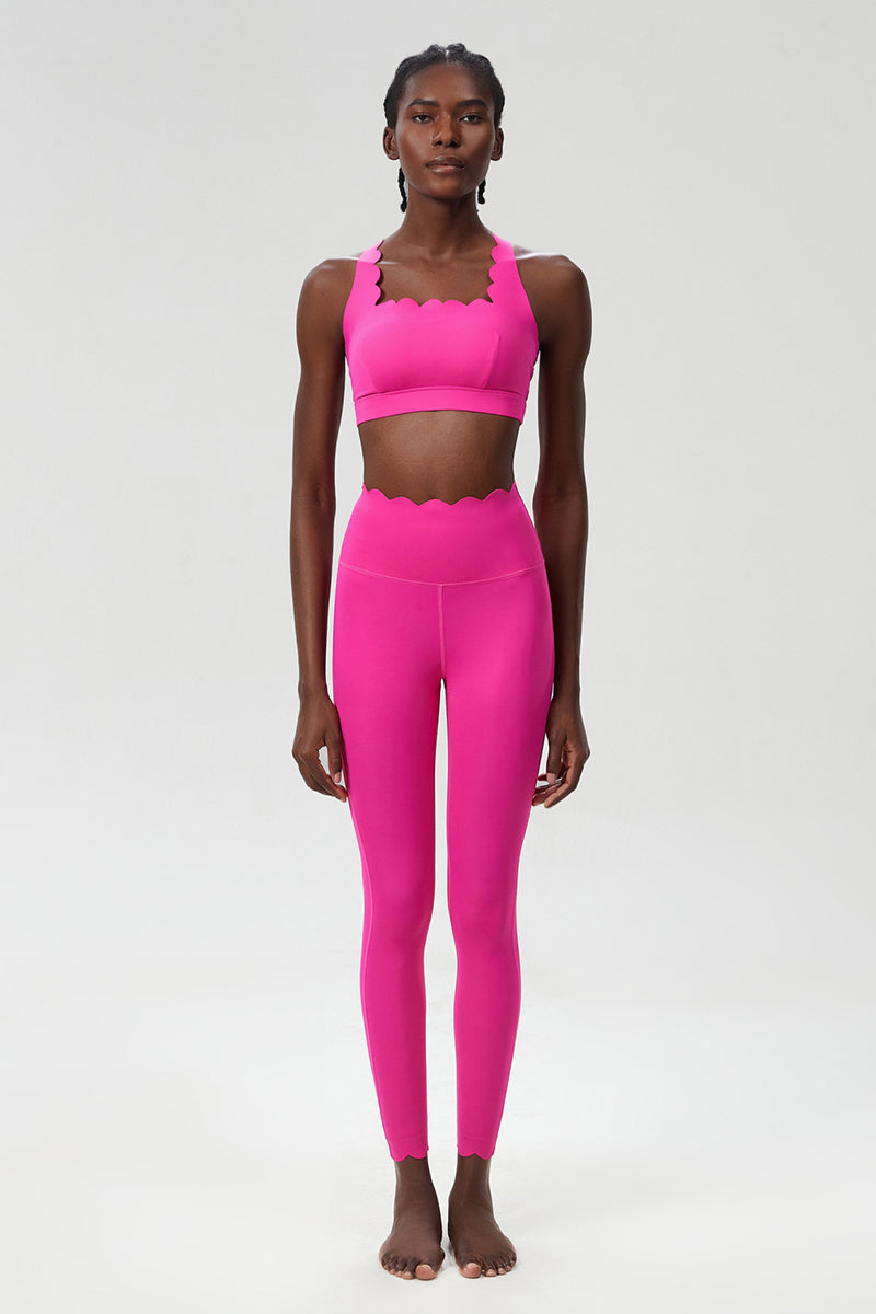 Women Wave Liquid Seamless High Stretch Midweight Yoga Set - Removable Cup Bra & Contoured Tights