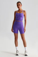 Women High-Waisted Peach Booty Yoga Set: Seamless Crotch Shorts + Y-Back Sports Bra