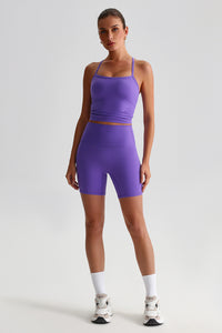 Women High-Waisted Peach Booty Yoga Set: Seamless Crotch Shorts + Y-Back Sports Bra