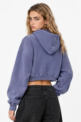 Women's Fall Cropped 100% Cotton Snow Washed Kangaroo Pocket Hoodie