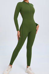 Women Zipper Long Sleeve Long Pants Nude Outfit Fitness Sports Tight Yoga Jumpsuit