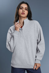 Women Half Zip Fleece Stand Collar Loose Casual Warm Sweatshirt