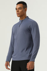 Men's Half Zip Stand Neck Thumb Band Fitness Training Long Sleeve T-Shirt