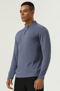 Men's Half Zip Stand Neck Thumb Band Fitness Training Long Sleeve T-Shirt