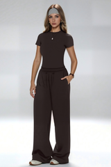 Women's Short-sleeved top paired with wide-leg pants set