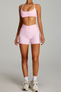 Women's Set:Cross-back  Bra And Criss-cross Waist Shorts