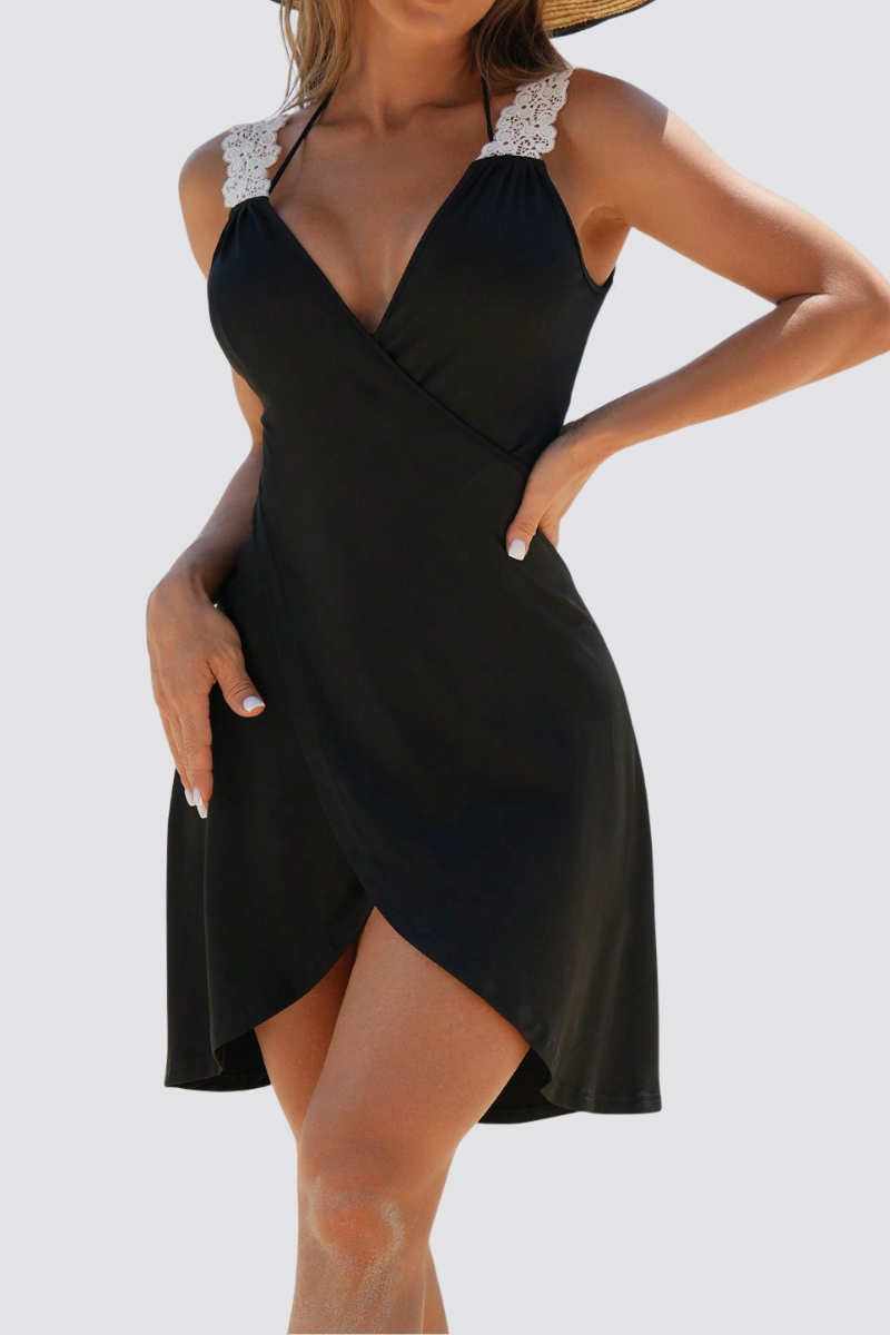 Women's Deep V Side Slit Backless Lace Bikini - 3pcs