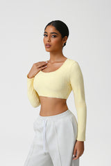 Women Lace Square Neck Cropped Yoga Long Sleeves