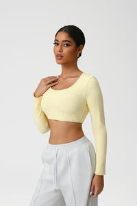 Women Lace Square Neck Cropped Yoga Long Sleeves
