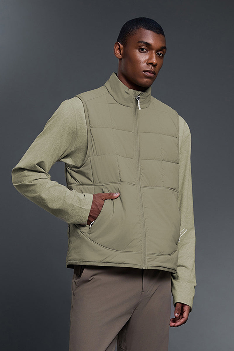 Men Lightweight Windproof Quilted Stand Collar Vest Jacket