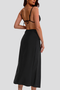 Women's Tie Side Slit Maxi Skirt Sexy Bikini 3 Piece Set