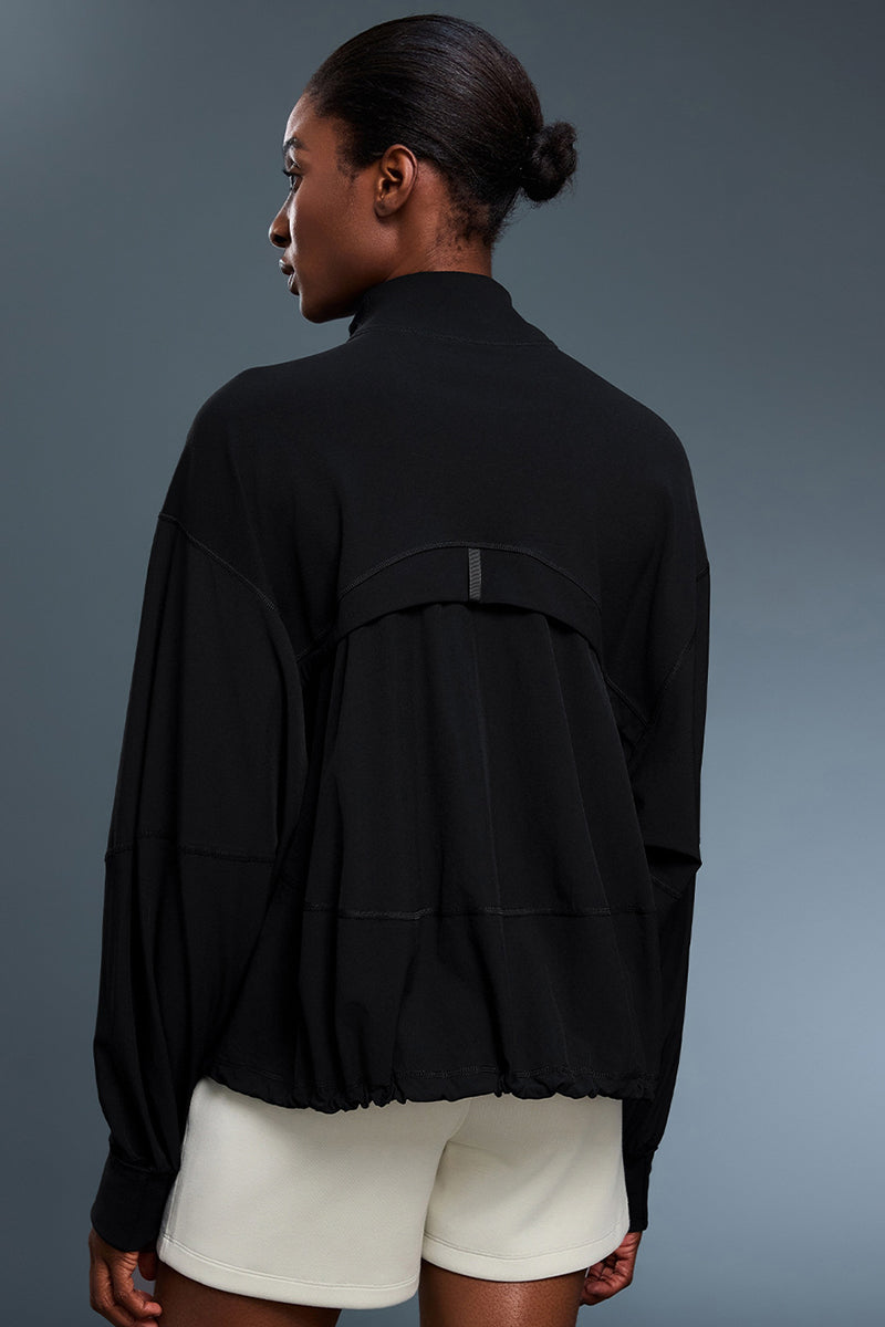 Women Windproof Stand-Collar Loose-Fit Adjustable Hem Workout Jacket