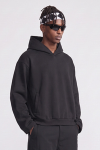 Men's Fall Boxy Cropped Kangaroo Pocket Drop-Shoulder Hoodie