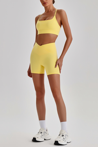 Women's Brushed Cutout Bra & V-Waist No Front Seam Shorts Set
