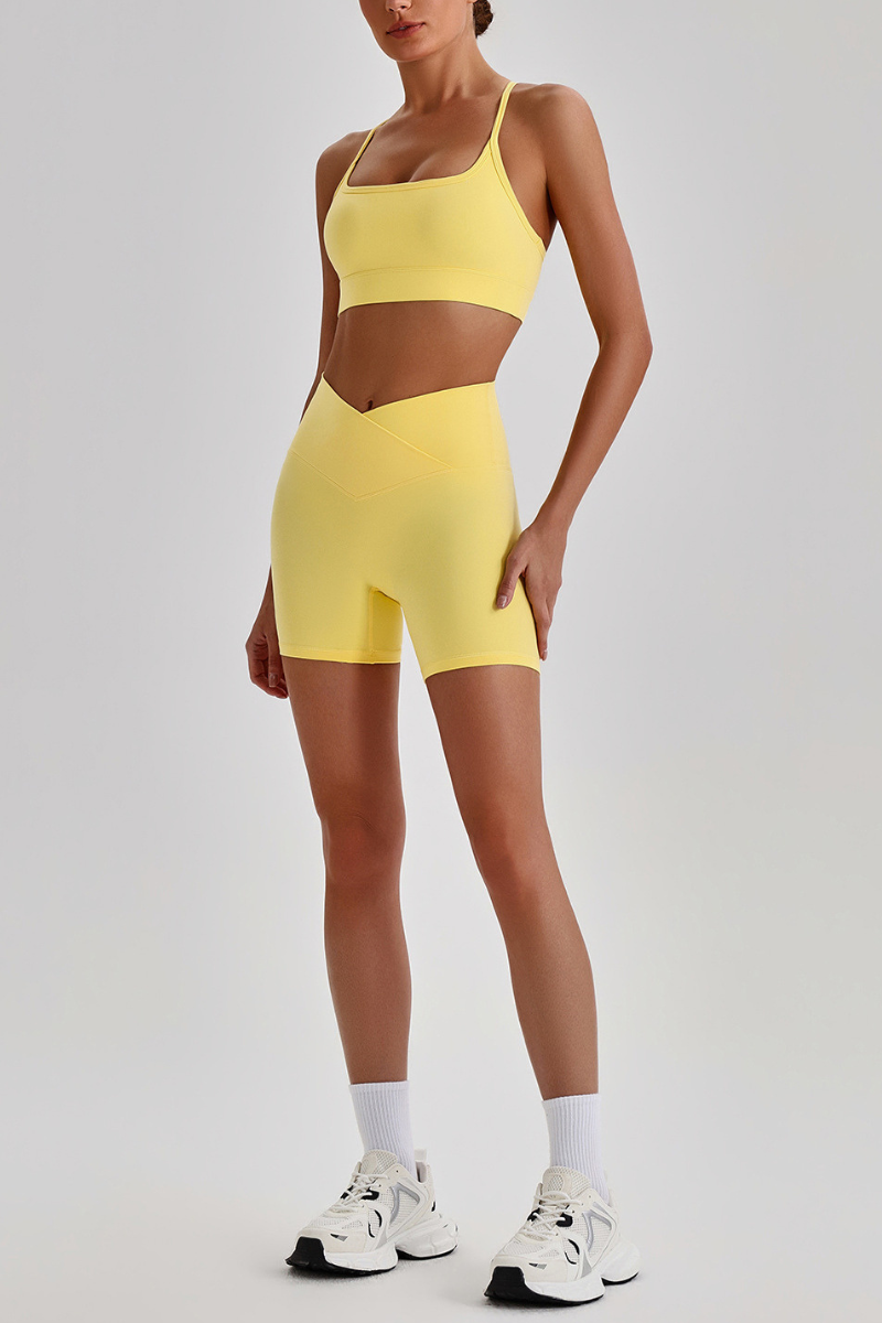 Women's Brushed Cutout Bra & V-Waist No Front Seam Shorts Set