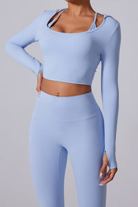 Women'S Yoga Suit Set: Waistless Square Neck Long Sleeves + High-Waisted Flared Pants