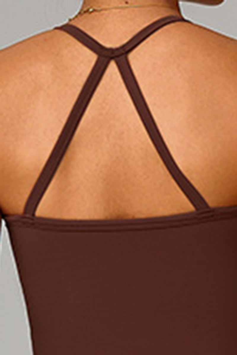 Women Brushed Slim Fit Yoga Set: Square Neck Camisole + High Waist Shorts