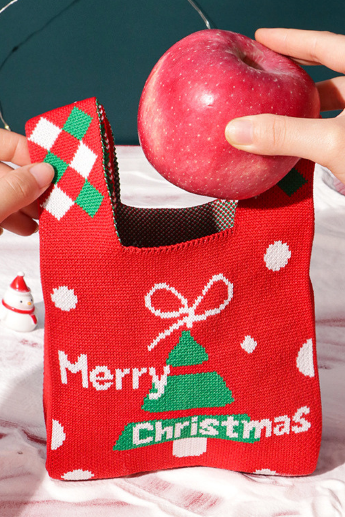 Christmas Knitted Gift Bag For Apple Packaging Decoration