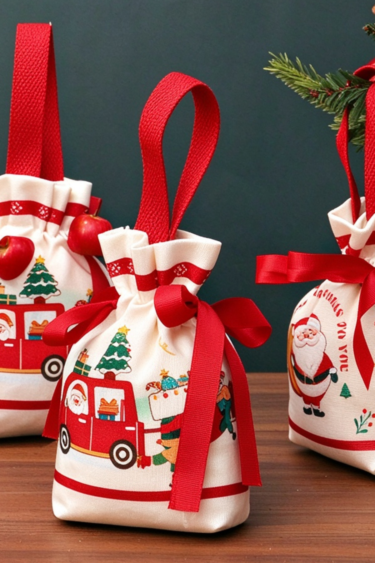 Christmas Canvas Gift Bag For Xmas Eve Apple Candy Wrapping