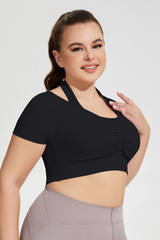 Plus Size Women's Removable Pad Athletic Yoga Short Sleeve Top