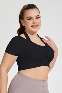 Plus Size Women's Removable Pad Athletic Yoga Short Sleeve Top