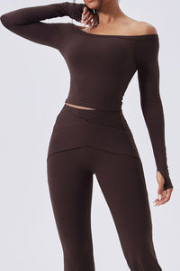 Women Off-Shoulder Sculpting Fitness Long Sleeves