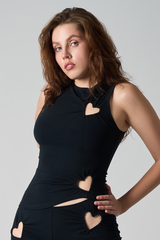 Women's Valentine's Day Round Neck Heart Cut-Out Tank Top