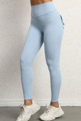 Women Button Work Pocket High Waisted Hip Lifting Stretchy Skinny Yoga Running Fitness Pants