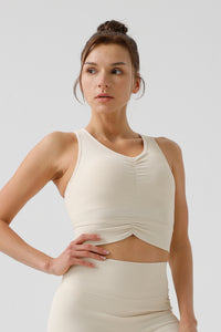Women Eco-Friendly Drawstring Ribbed With Bra Padded Tight Back Yoga Fitness Sports Bra