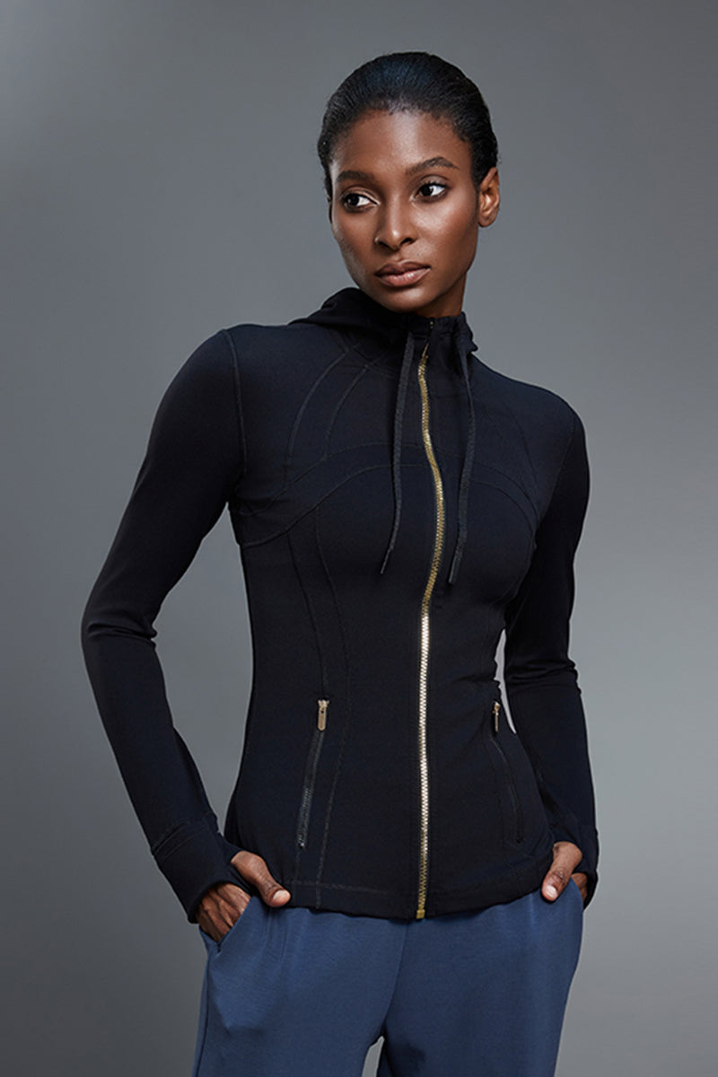 Women Slim-Fit Hooded Yoga Running Stretch Workout Jacket