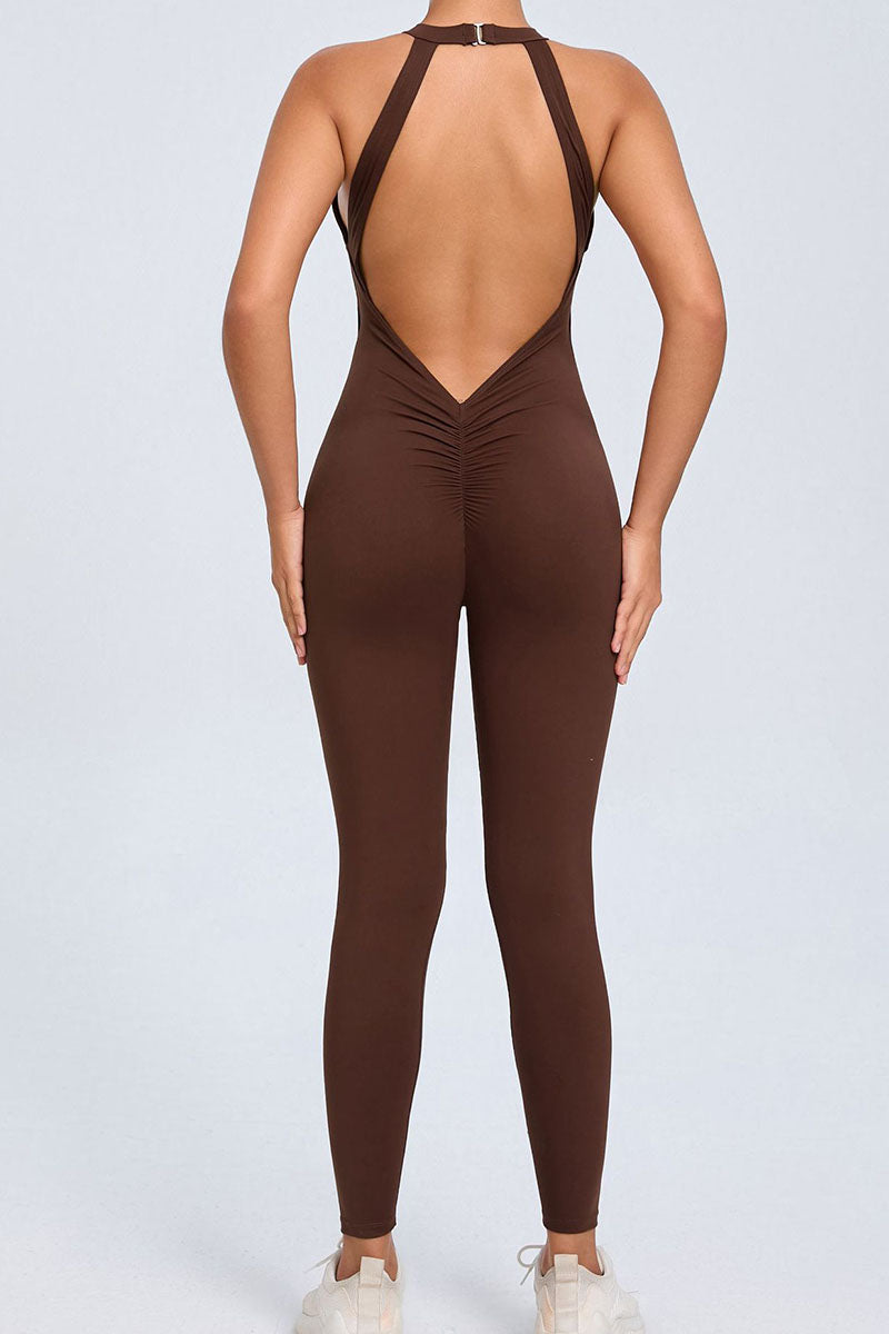Women Back Buckle Backless Peach Butt Quick Dry One Piece Sports Fitness Yoga Bodysuit