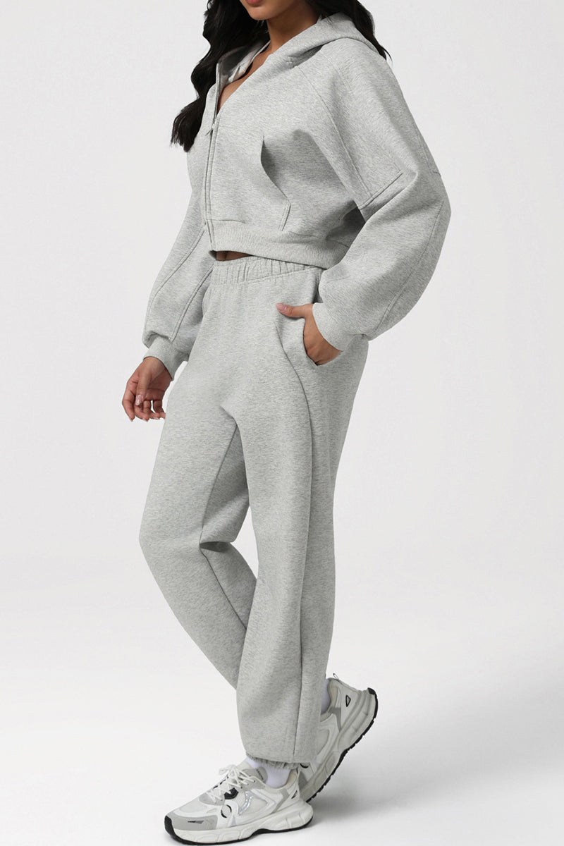 Women Hooded Sport Set: Zip Hoodie + Pants