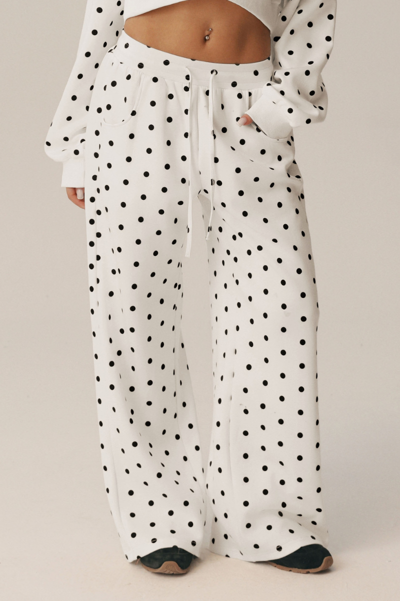 Women's Fall Polka Dot Drawstring Side Pocket Wide Leg Pants