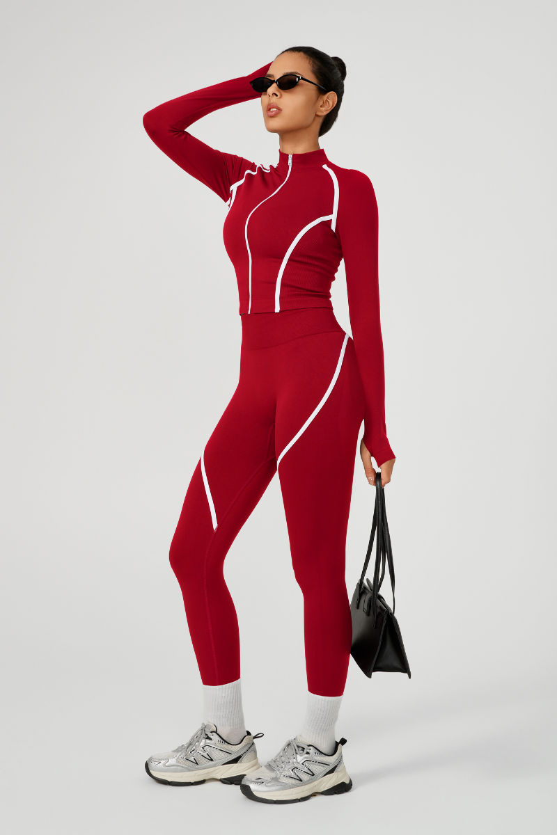 Women's Seamless Color-Block Jacket & Yoga Legging Two-Piece Set