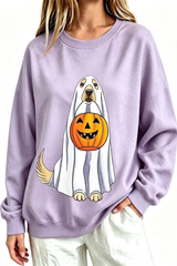 Women's Fall Ghost Dog Pumpkin Graphic Halloween Sweatshirt
