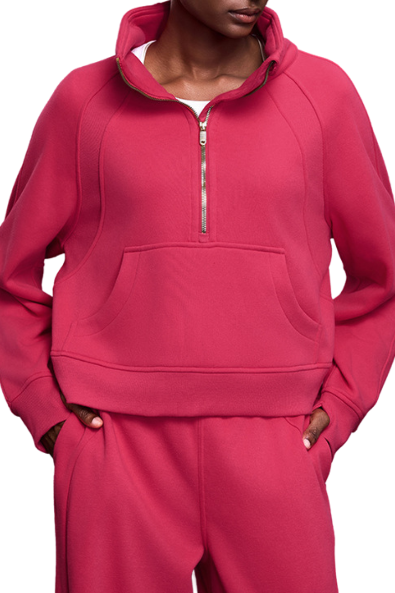 Women's Fall Half‑Zip Stand Collar Cropped Fleece Sweatshirt