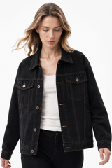 Women's Fall Vintage Classic Raw Black Denim Jacket