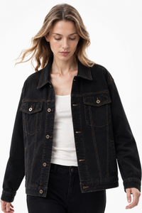 Women's Fall Vintage Classic Raw Black Denim Jacket