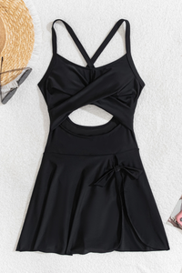 Women's U-Neck Criss Cross Back Solid Swimsuit