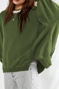 Women's Fall Vintage Raw‑Edge Seam Side Slit Hem Sweatshirt