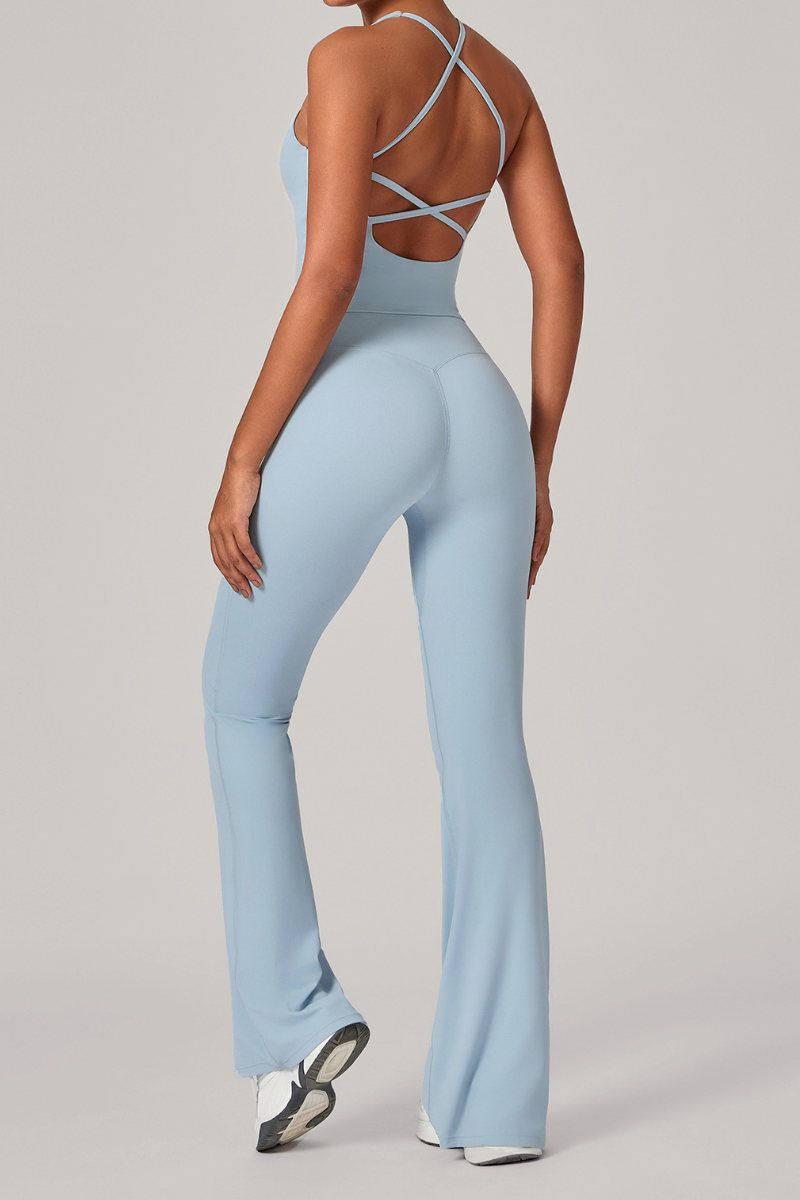 Women's Athletic Set:U-neck Cross Back Tank Top&Flare Pants