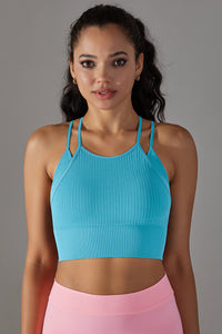 Seamless False Two-Piece Halter Ribbed Sports Bra