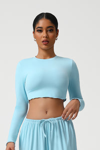 Women Slim Fit Wave Hem Yoga Long Sleeves