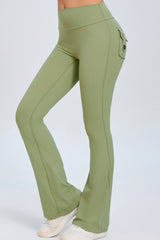 Women Button High Waist Wide Leg Peach Lift Hip Micro Pants Fitness Sports Quick Dry Yoga Pants