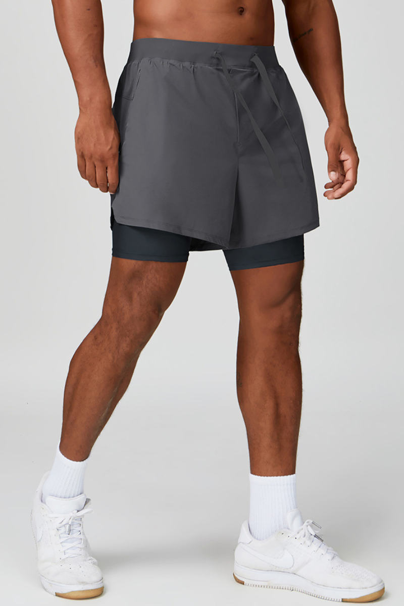 Men's Drawstring Solid Faux Two Piece Quick Dry Shorts