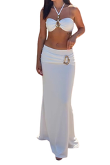 Women's Sexy Metal Button Halter Slit Cover-up Set