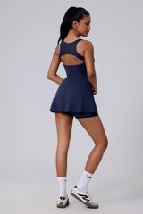 Women Two-Piece Backless Cutout Anti-Exposure Yoga Running Tennis Dress