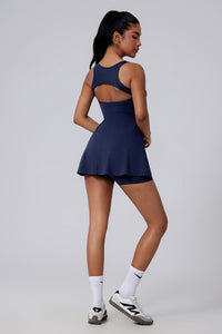 Women Two-Piece Backless Cutout Anti-Exposure Yoga Running Tennis Dress