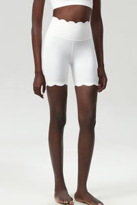 Women Wave-Edged High-Waist Quick-Dry Tight-Fit Yoga Cycling Mid-Length Sports Shorts